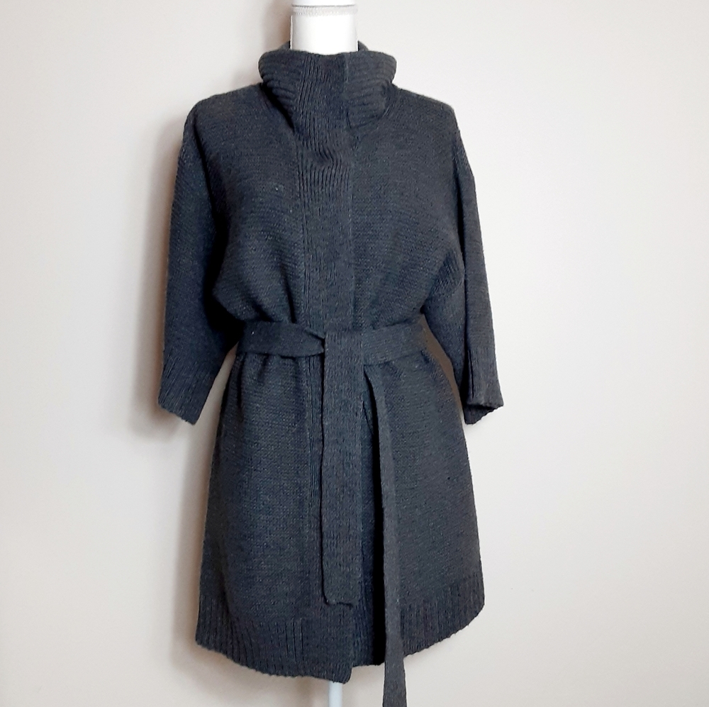 Anne Klein knitted gray long sweater cardigan